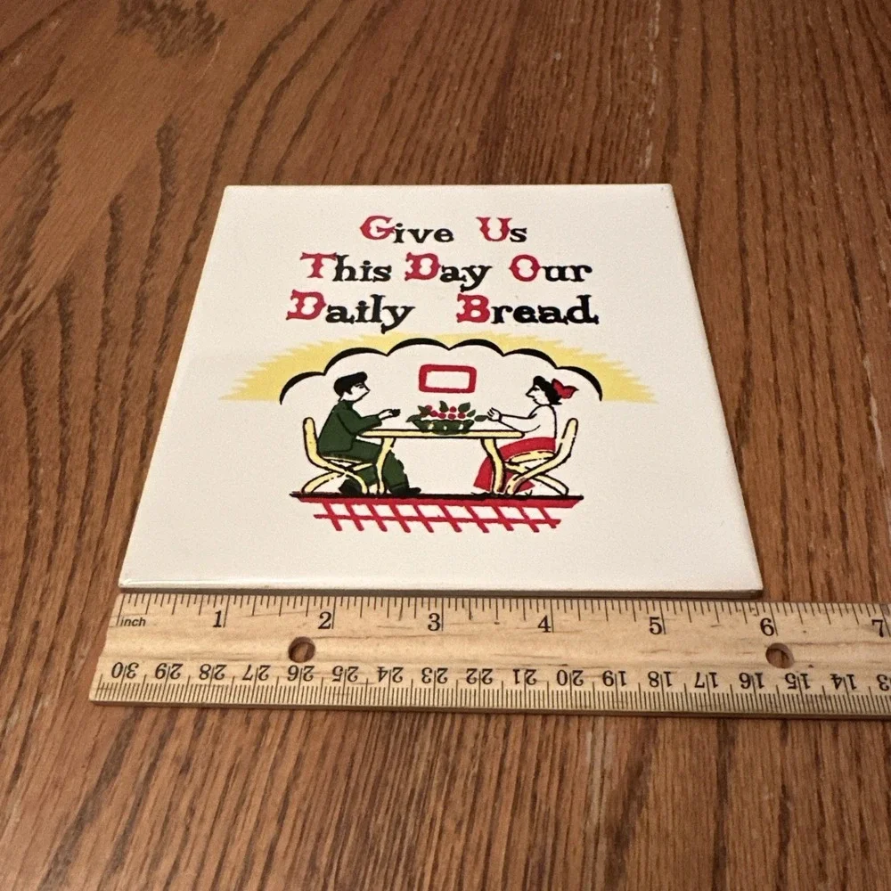 M.G. Japan Give Us This Day Our Daily Bread Tile Trivet 6x6 White Vintage Good‎